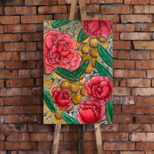 Peonies and Bumble Bees original art